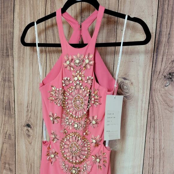 NWT Rachel Allan Hot Pink Halter Gown, Style # 7108, Sz 4 - Picture 3 of 11